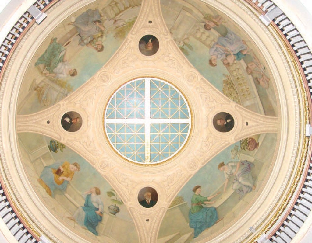 Eugene B. Monfalcone’s paintings in the dome of the Rotunda of Ruffner Hall depict the foundations of learning.