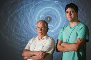 Dr. Gary Page (left) and Nick Carr ’15 examined the orbits of asteroids in the Kuiper Belt.