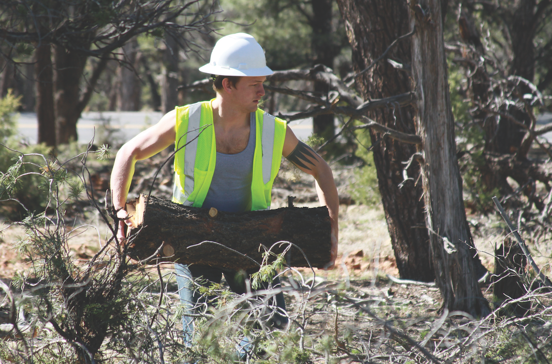 Russell Reed ’16, an anthropology major from Onemo, clears dry brush at Grand Canyon National Park.